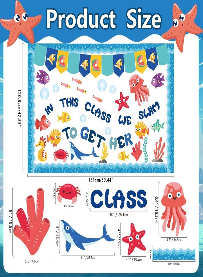 VABAMNA Ocean Themed Bulletin Board Border Decorations Under The Sea Classroom Decorations, 80Pcs Jellyfish Starfish Coral Ocean Animals Cutouts for Teacher Back to School Supplies Classroom Door Wall Decor - Image 3